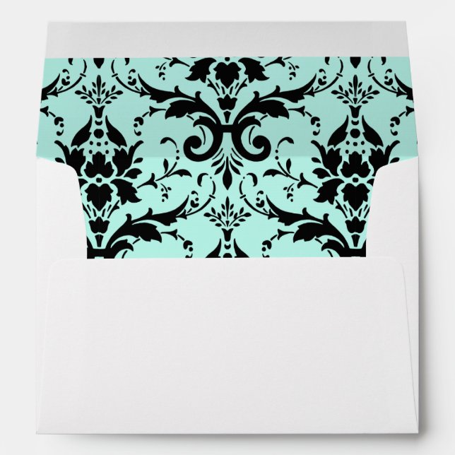 Black Damask Teal Invitation Envelope (Back (Bottom))