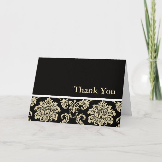 Black Damask Thank You Card (Front)