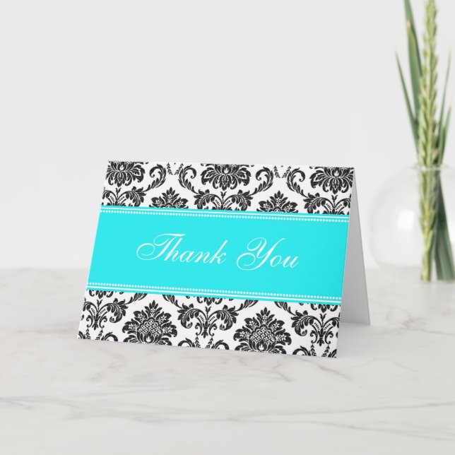 Black Damask Thank You Cards (Front)