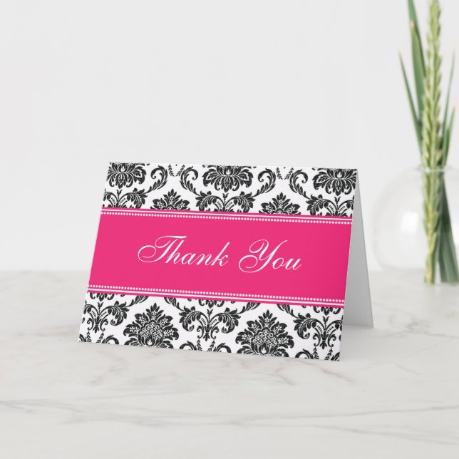 Black Damask Thank You Cards (Front)