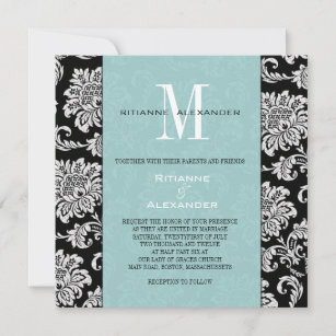 Black Damask Tiffany Monogram Wedding Invitation