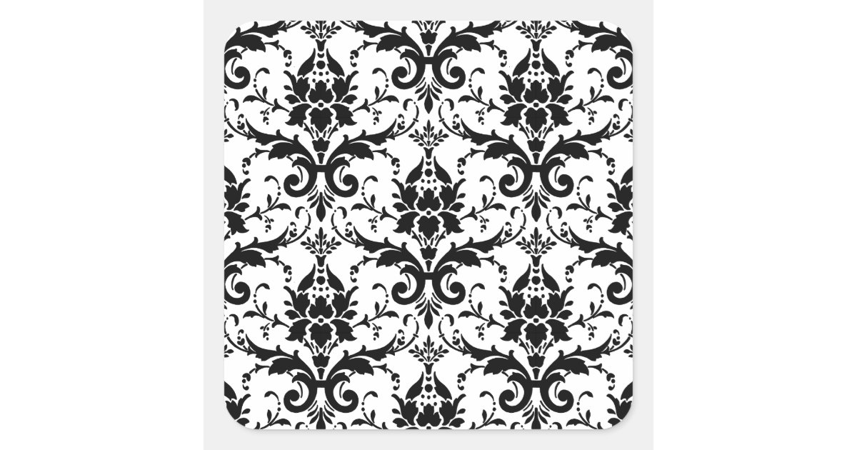 Black Damask Tile Pattern Square Sticker Zazzle