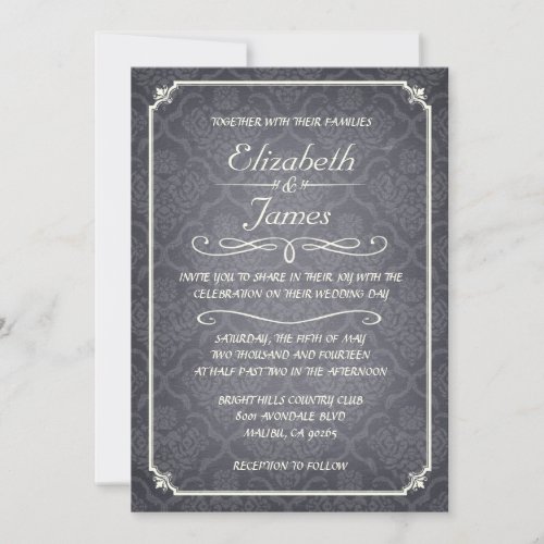 Black Damask Vintage Chalkboard Wedding Invitation