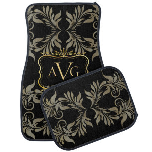 Black Damask vintage gold frame luxury Car Floor Mat