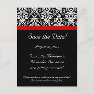 Black Damask w/Red Accent Save the Date Announcement Postcard