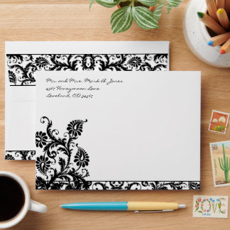 Black Damask Wedding Envelopes