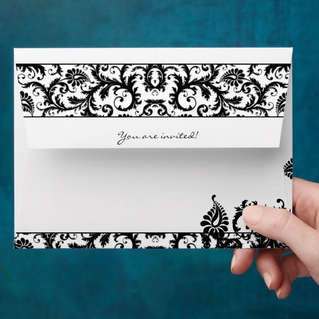 Black Damask Wedding Envelopes Black Inside (Hand)