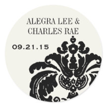 Black Damask Wedding Favor Tag or Wedding Seal