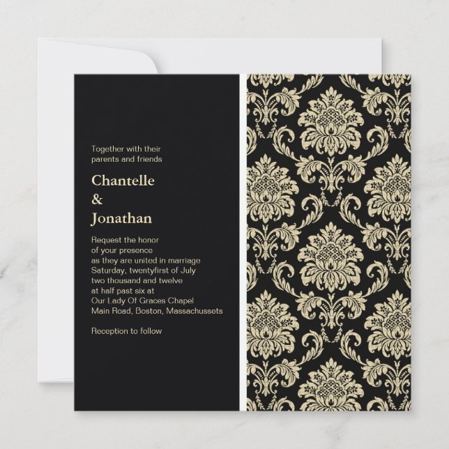 Black Damask Wedding Invitation (Front)