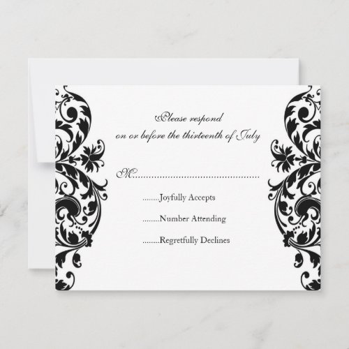 Black Damask Wedding Invitation RSVP Response Card