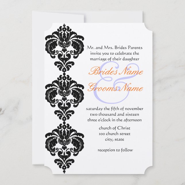 Black Damask Wedding Invitations (Back)