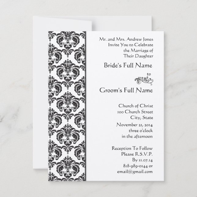 Black Damask Wedding Invitations (Front)
