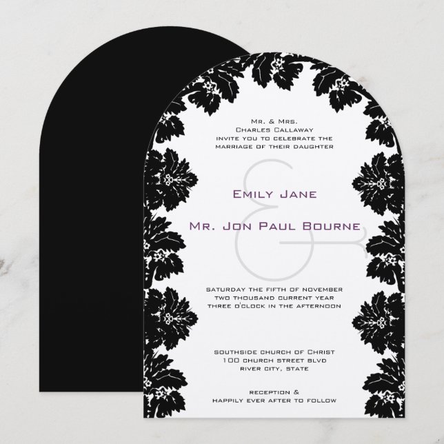 Black Damask Wedding Invitations (Front/Back)