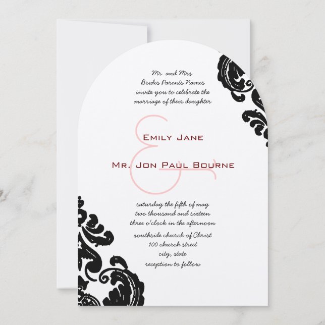 Black Damask Wedding Invitations (Back)