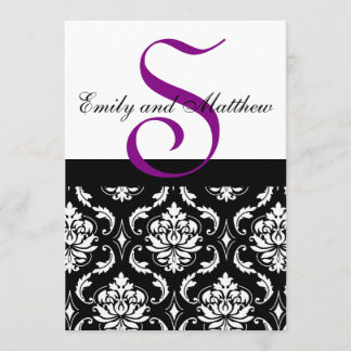 Black Damask Wedding Invitations Purple Monograms
