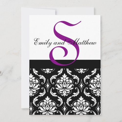 Black Damask Wedding Invitations Purple Monograms