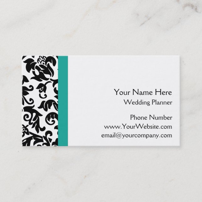 Black Damask Wedding Planner Business Cards (Front)