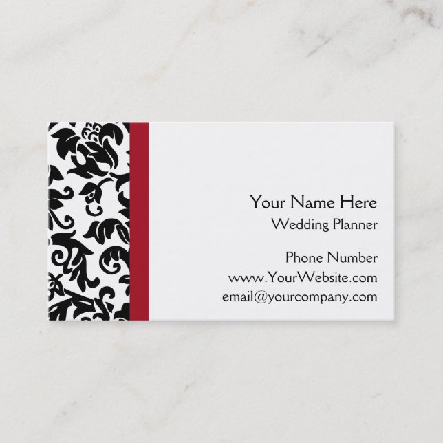 Black Damask Wedding Planner business cards (Front)