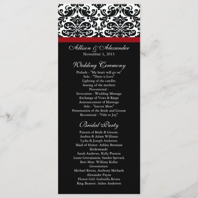 Black Damask Wedding Program (Front)