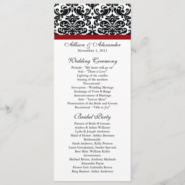 Black Damask Wedding Program (Front)