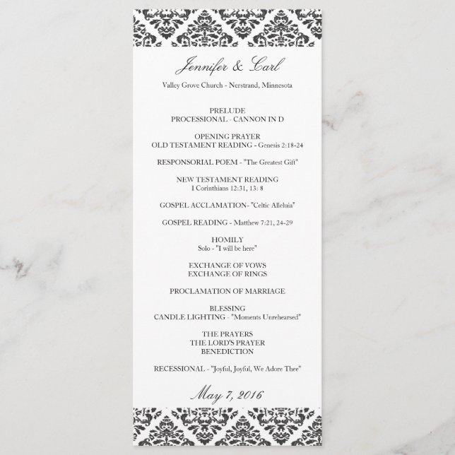 Black Damask Wedding Programs (Front)
