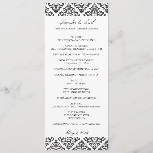 Black Damask Wedding Programs
