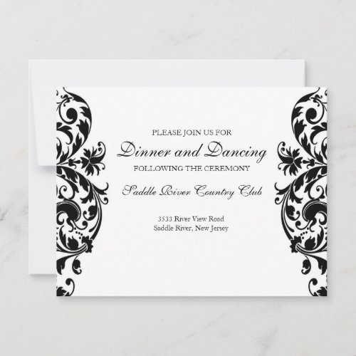 Black Damask Wedding Reception Invitation Card