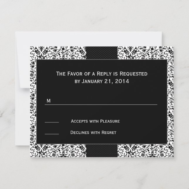 Black Damask Wedding RSVP Cards (Front)