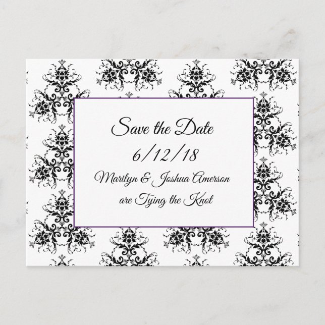 Black Damask Wedding Save the Date Postcards (Front)