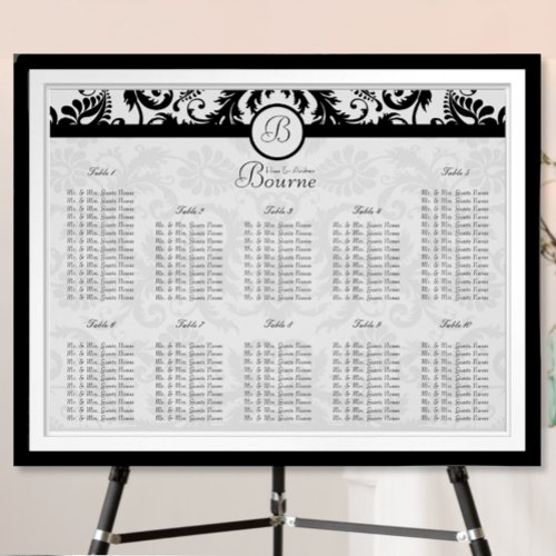Black Damask Wedding Seating Chart by Table Number
