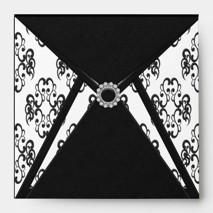 Black Damask White Diamond Damask Envelope Zazzle