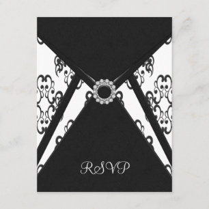Black Damask White RSVP Card