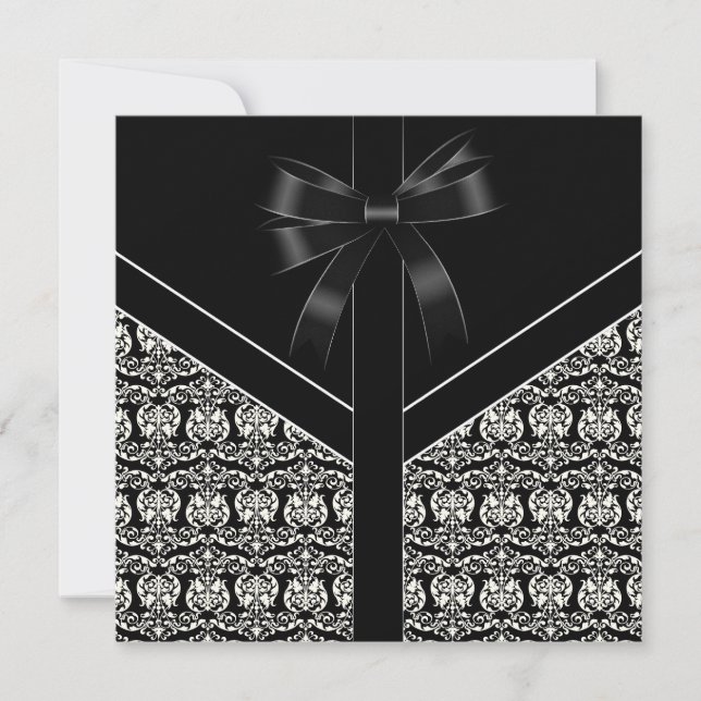 Black Damask White Wedding Damask Invitation (Front)