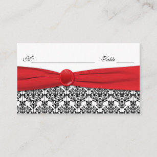 Black Damask with Poppy Red Placecards