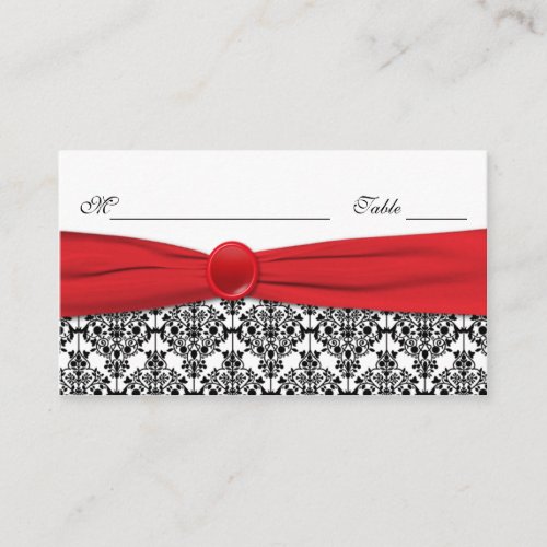 Black Damask with Poppy Red Placecards Business Card