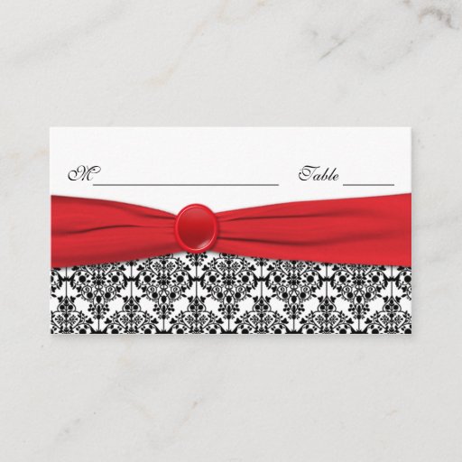 Customizable Black Damask with Poppy Red Placecards Business Card