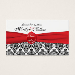 Black Damask with Poppy Red Wedding Favor Tag