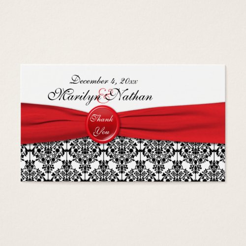 Black Damask with Poppy Red Wedding Favor Tag Business Card Templates