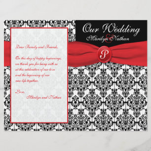 Black Damask with Poppy Red Wedding Program