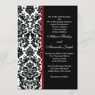 Black Damask with red accent Wedding Invitation
