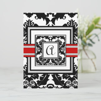 Black Damask with Red Trim Wedding Invitation