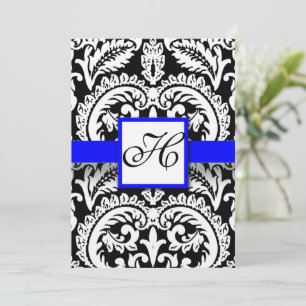 Black Damask with Royal Blue  Wedding Invitations