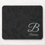 Black Damask With Silver Monogram Mouse Pad at Zazzle