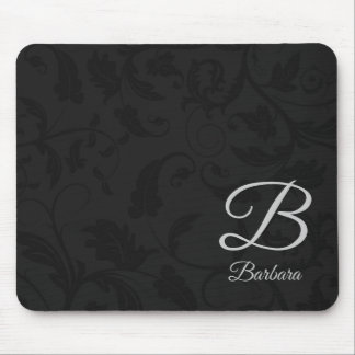 Black Damask with Silver Monogram Mouse Pad