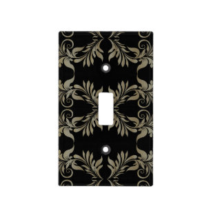 Black Damask with vintage gold frame luxury Light Switch Cover