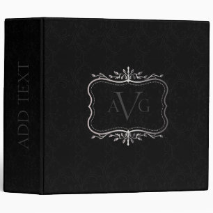 Black Damask with vintage silver frame 3 Ring Binder