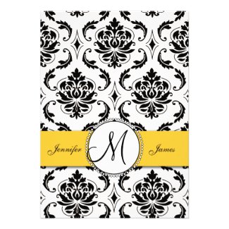 Black Damask Yellow Wedding 5 x 7 Invitation