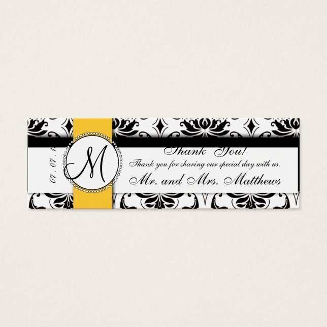 Black Damask Yellow Wedding Favor Tag (Front)