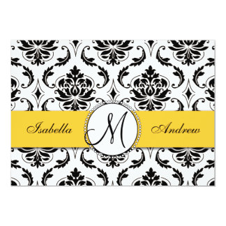Black Damask Yellow Wedding Invitation
