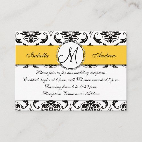 Black Damask Yellow Wedding Reception Card Business Card Templates
